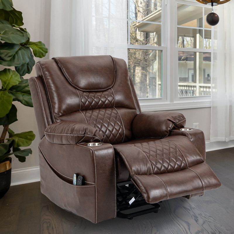 Hokku Designs Carollynn Oversized Power Lift Chair for Elderly Recliner with Heat Massage Cup Holders Side Pockets Wayfair